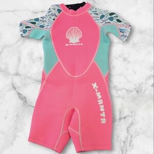 New Trendy Fun Kids Rashguard - Pink and Teal (SIZE :Large )